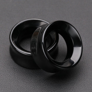 Detail View 1 of A Pair of Black Onyx Stone Double Flared Eyelet Plug-Black